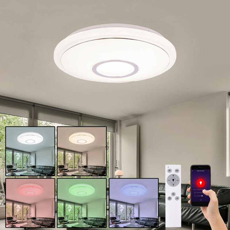 Image of Etc-shop - Smart led plafoniera lampada da camera da letto con telecomando plafoniera dimmerabile, cct switching funzione luce notturna cambio