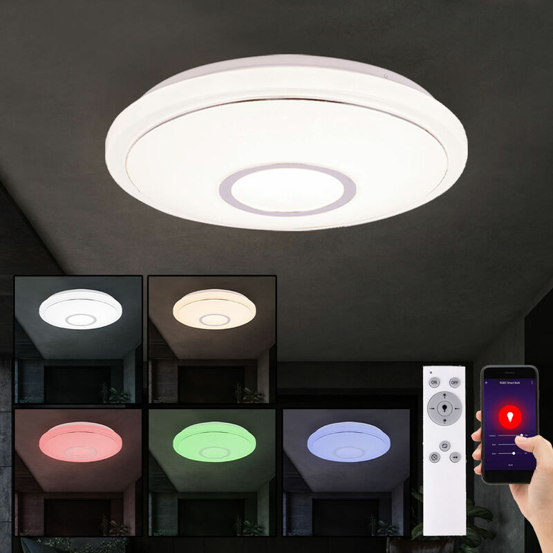 Image of Smart led plafoniera lampada da camera da letto con telecomando plafoniera dimmerabile, cct switching funzione luce notturna cambio colore, 19W