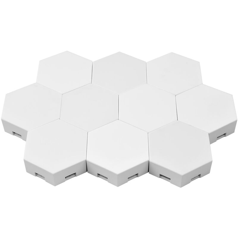Smart Led Sound Control Rgb Hexagone Applique Murale Avec Effet De Lumiere Colore App Controle Sticky Pads Pour Chambre Salon Gaming, Blanc 10Pcs
