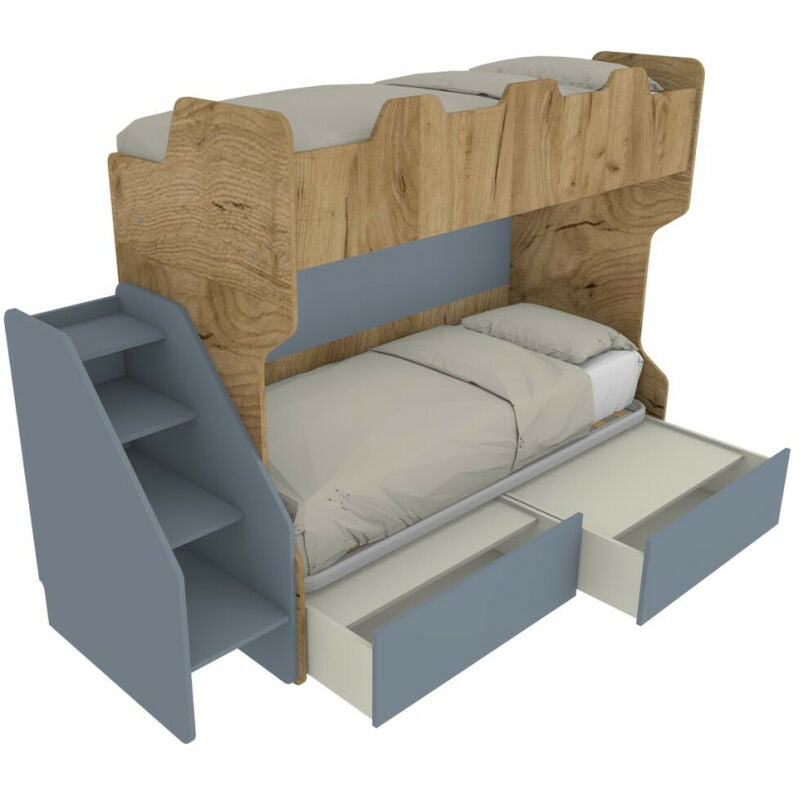 SMART - Lit superposé avec deuxième lit gigogne avec échelle de rangement indépendante - Quercia et Avio - Quercia et Avio