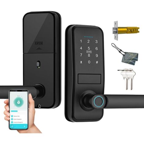 Smart Lock, Keyless Entry Door Lock with Sleek Matte Black Handle, Electronic Keypad Deadbolt, Fingerprint & Touchscreen Keypad, Biometric Door Lock, Bluetooth Smart Lock for Front Door