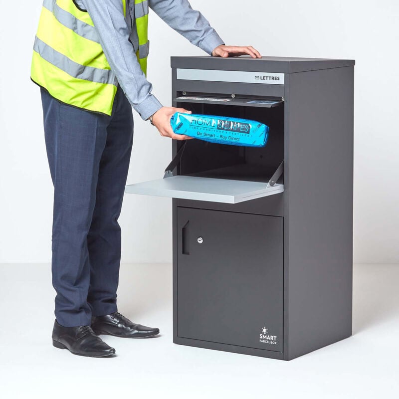 Homescapes - smart parcel box™ - Boîte aux lettres / colis Extra-Large Gris foncé à accès frontal et arrière en acier