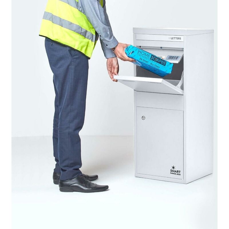 SMART PARCEL BOX™ - Boîte aux lettres / colis Large Blanc à accès frontal et arrière en acier