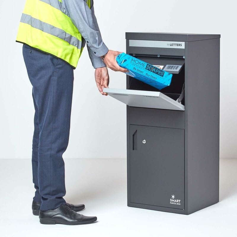 Homescapes - smart parcel box™ - Boîte aux lettres / colis Large Gris foncé à accès frontal et arrière en acier