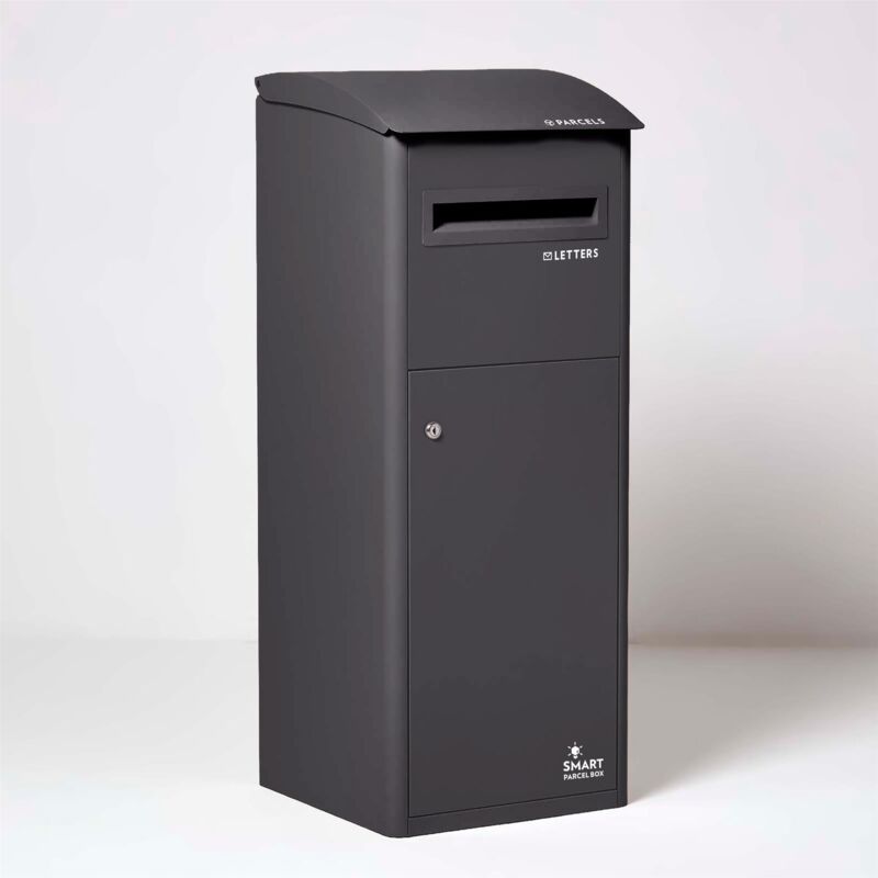 Homescapes - Smart Parcel Box® Free Standing Postal Box Letter Box with Slanted Top, Front Access, Black