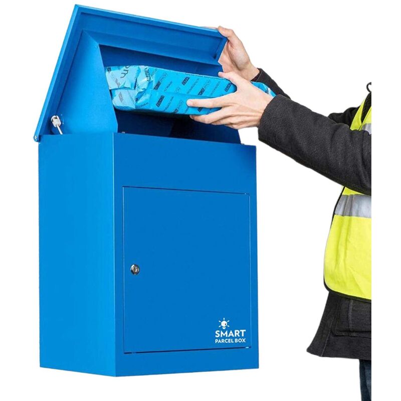 Homescapes - Smart Parcel Box® Medium Wall Mounted Parcel Box Front Removal Blue