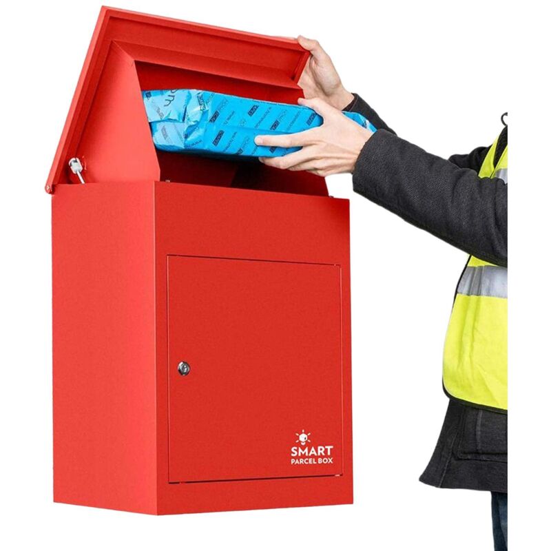 Homescapes - Smart Parcel Box® Medium Wall Mounted Parcel Box Front Removal Red