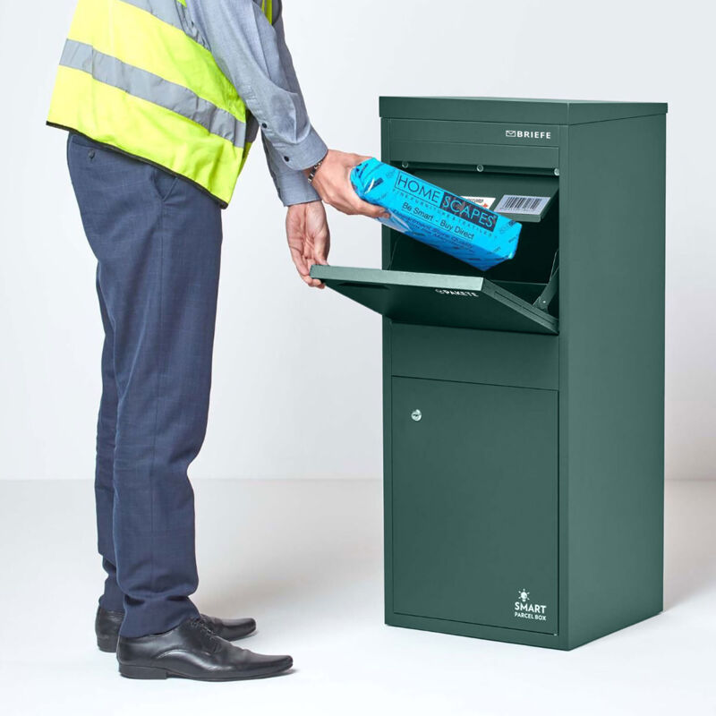 Homescapes - Smart Parcel Box™ Paketbriefkasten Paketkasten Standbriefkasten Paketbox, Entnahme Hinten & Vorne, Grün