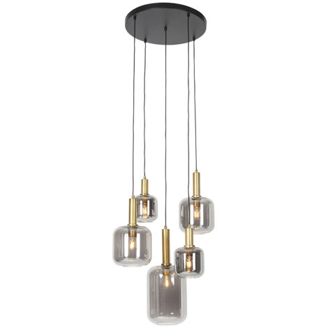 Smart Pendant Light Black with Gold and Smoke Glass Incl. 5 Wifi A60 - Zuzanna