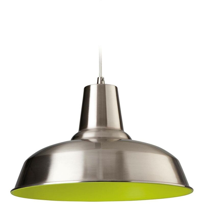 Smart - 1 Light Dome Ceiling Pendant Brushed Steel, Green Inside, E27 - Firstlight