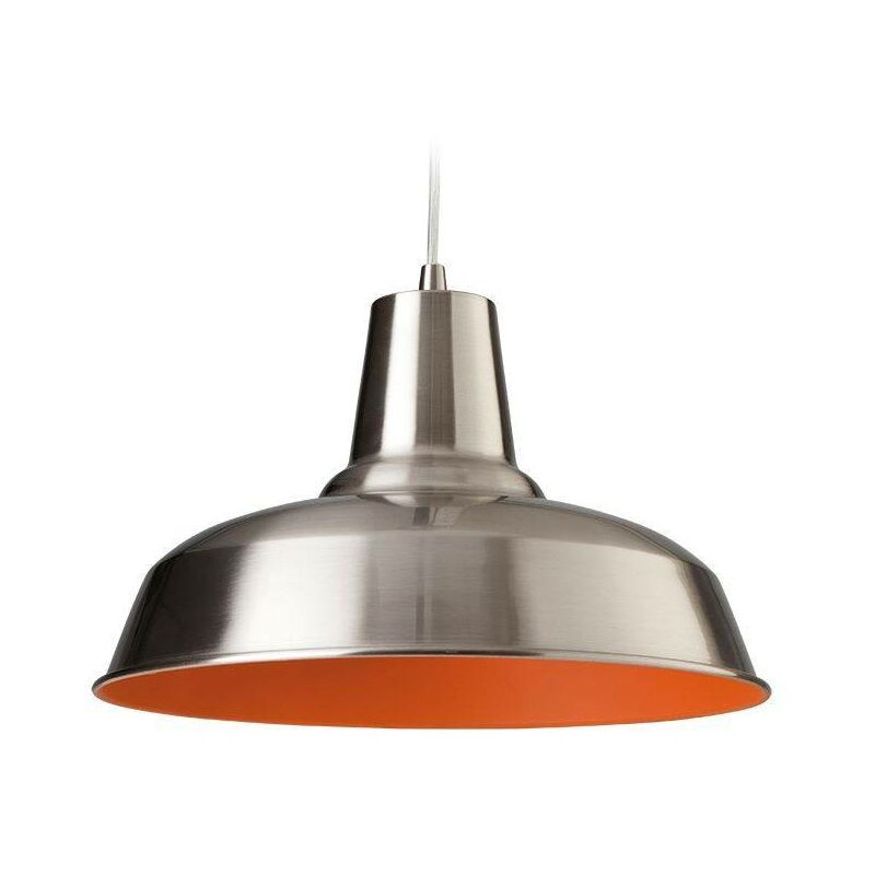 Smart - 1 Light Dome Ceiling Pendant Brushed Steel, Orange Inside, E27 - Firstlight