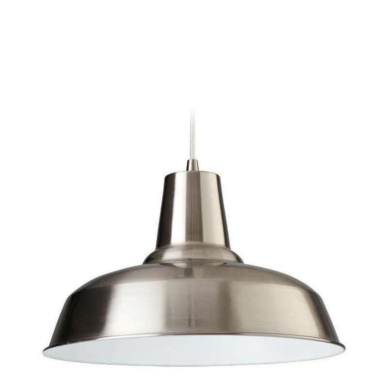 Smart - 1 Light Dome Ceiling Pendant Brushed Steel, White Inside, E27 - Firstlight