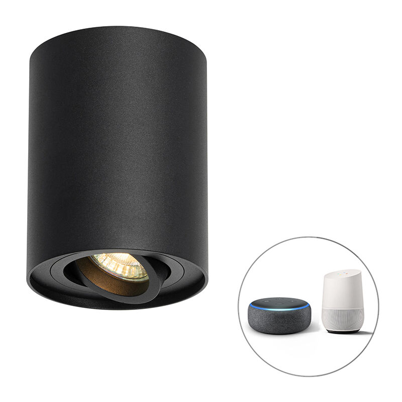 Qazqa Smarter Deckenspot Schwarz Verstellbar Inkl. Wifi Gu10 - Rondoo Up