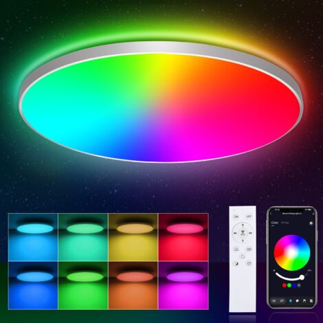 Smart Plafonnier LED Dimmable 24W(Ø30cm), Rétroéclairage RGB, avec Télécommande - Blanc