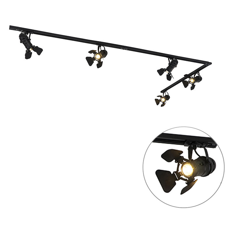 Qazqa Smart Rail System Schwarz 5 Lichter Inkl. Wifi Gu10 - Movie
