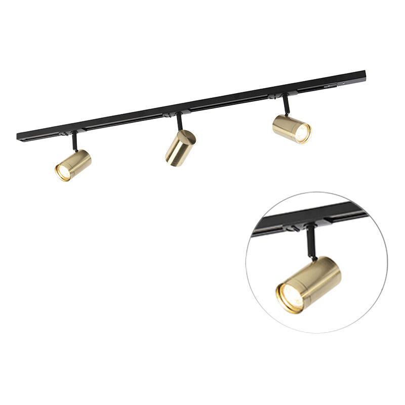 Qazqa Smart Schienensystem Schwarz Mit Gold 1-phasig 3-licht Inkl. Wifi Gu10 - Iconic Jeana