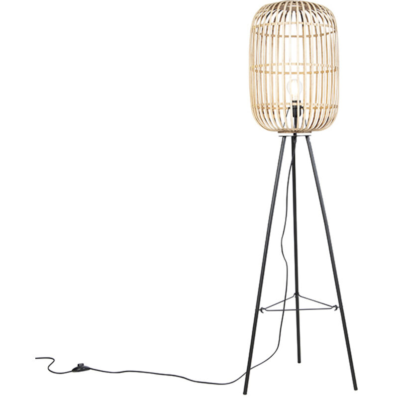Qazqa Smart Rustic Floor Lamp Rattan Incl. Wifi A60 - Manila