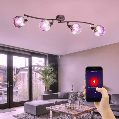Smart spot bar plafonnier dimmable lampe en verre application réglable contrôle de téléphone portable dans un ensemble comprenant des ampoules LED RVB