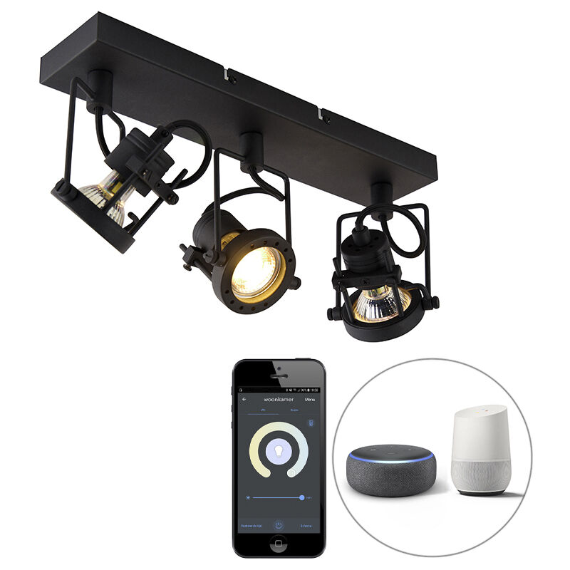 Qazqa Smart Spot Schwarz 3-licht Inkl. Wifi Gu10 - Sulux