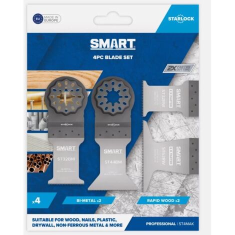 Smart ST4MAK Multi Tool Star Lock Blade 4pc Starlock Set Bi-Metal Rapid Blades