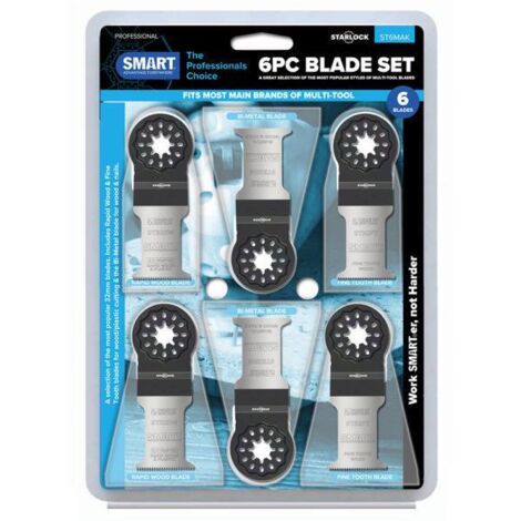 SMART ST6MAK Starlock 6 piece multi tool blade pack – 2x Rapid wood, fine tooth, bi-metal blades – For wood, drywall, non-ferrous metal
