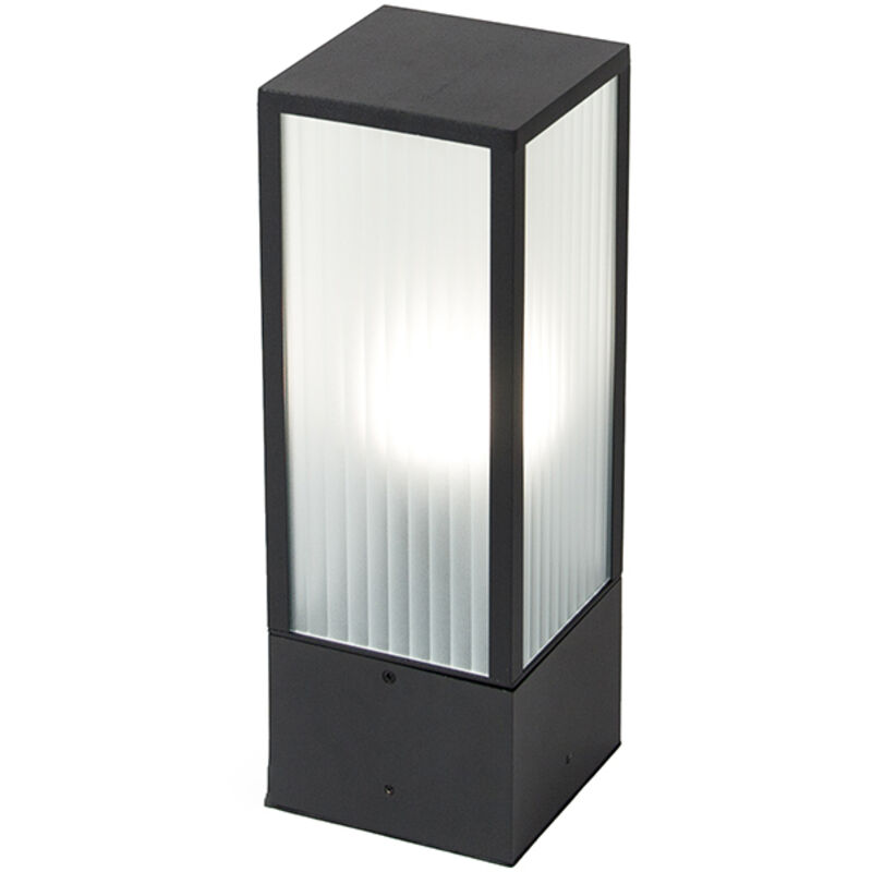 Qazqa - Smarte Steh-außenleuchte Schwarz Mit Geriffeltem Glas 40 Cm Inkl. Wlan A60 - Charlois