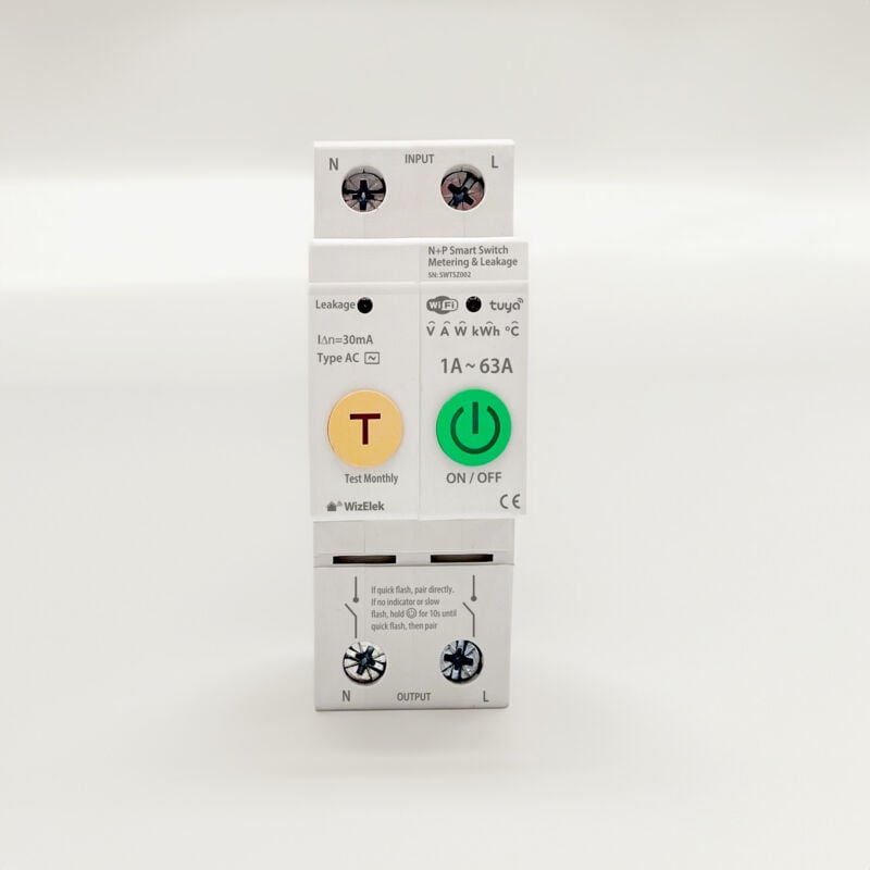 Smart Switch 2P 1A-63A Tuya - 2 Modules : Coupures Neutre/Phase - Mesures, Enregistrements, Programmation, Scénarios - Alarmes : Fuite, Intensité,