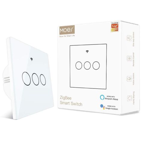 Smart Switch, Requires a Tuya ZigBee Hub, No Neutral Needed, No Capacitor, Compatible with Smart Life Tuya App Alexa Google Home, 3 Gang, White