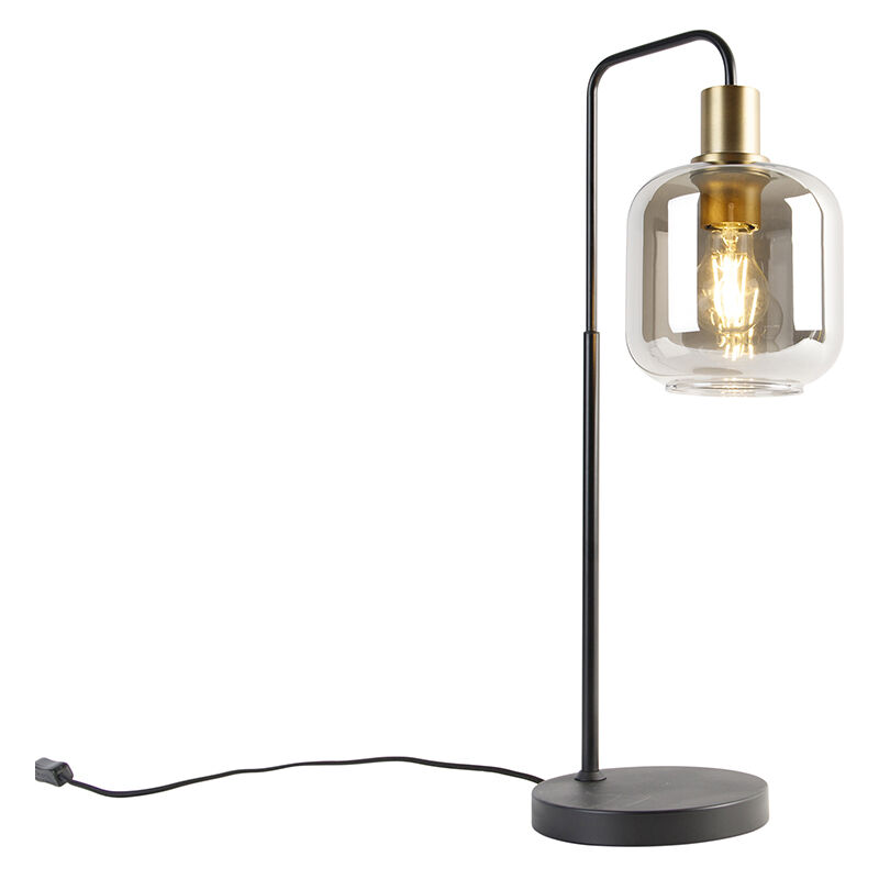 Qazqa Smarte Tischlampe Schwarz Mit Gold Und Rauchglas Inkl. Wifi A60 - Zuzanna