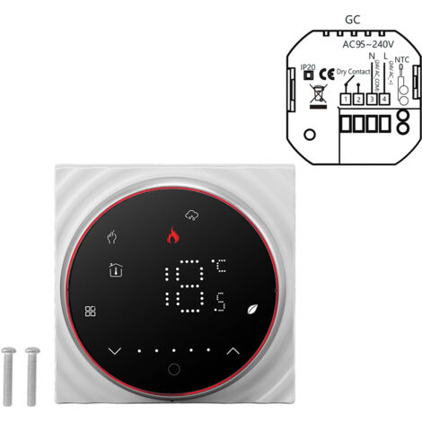 Smart Thermostat 1 Week Programmable LED Display Recessed Rectangle Base Digital Thermostat AC95‑240V for Boiler Heating System Black