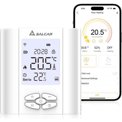 Smart Thermostat Boiler WLAN Heizungsthermostat T5W WiFi Raumthermostat mit Luftfeuchtigkei Tuya Programmierbar Wandthermostat Fussbodenheizung Wasser Batterie Enthalten