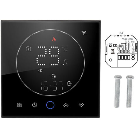 Smart Thermostat LED Multi Color Screen High Accuracy Voice Control Programmable WiFi Thermostat for Water Valve Control Water Heating AC 95 to 240V Black