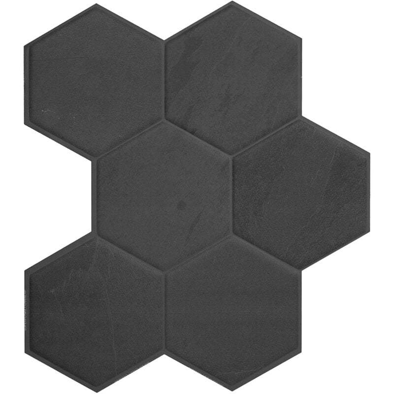 4 crédences adhésives - Hexa Walton Noir, Gris - Effet mat - 24.28 cm x 26.95 cm - Smart Tiles