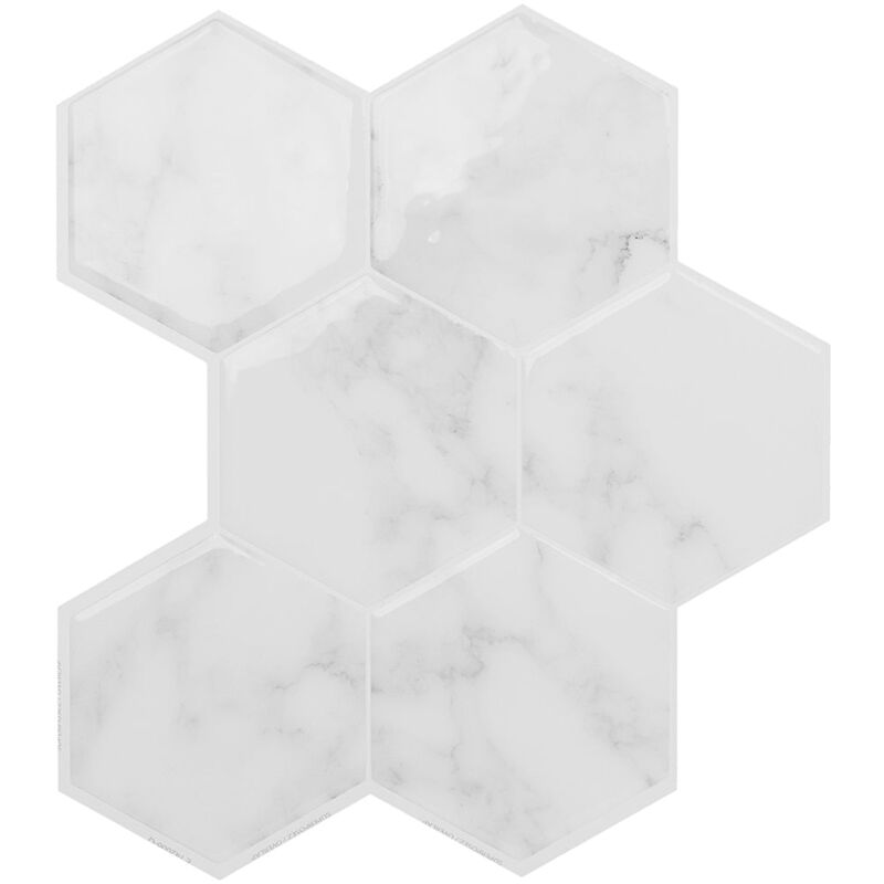 Smart Tiles - 4 crédences adhésives - Hexa Yule Gris - Effet marbré - 24.28 cm x 26.95 cm