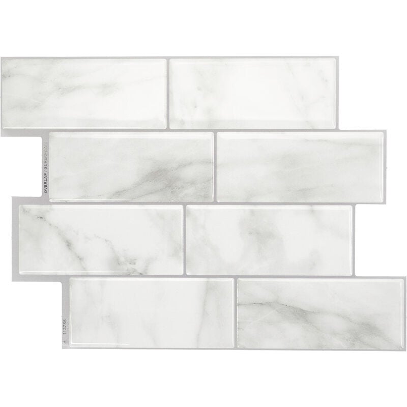 4 crédences adhésives - Metro Carrera Gris - Effet marbré - 29.36 cm x 21.29 cm - Smart Tiles