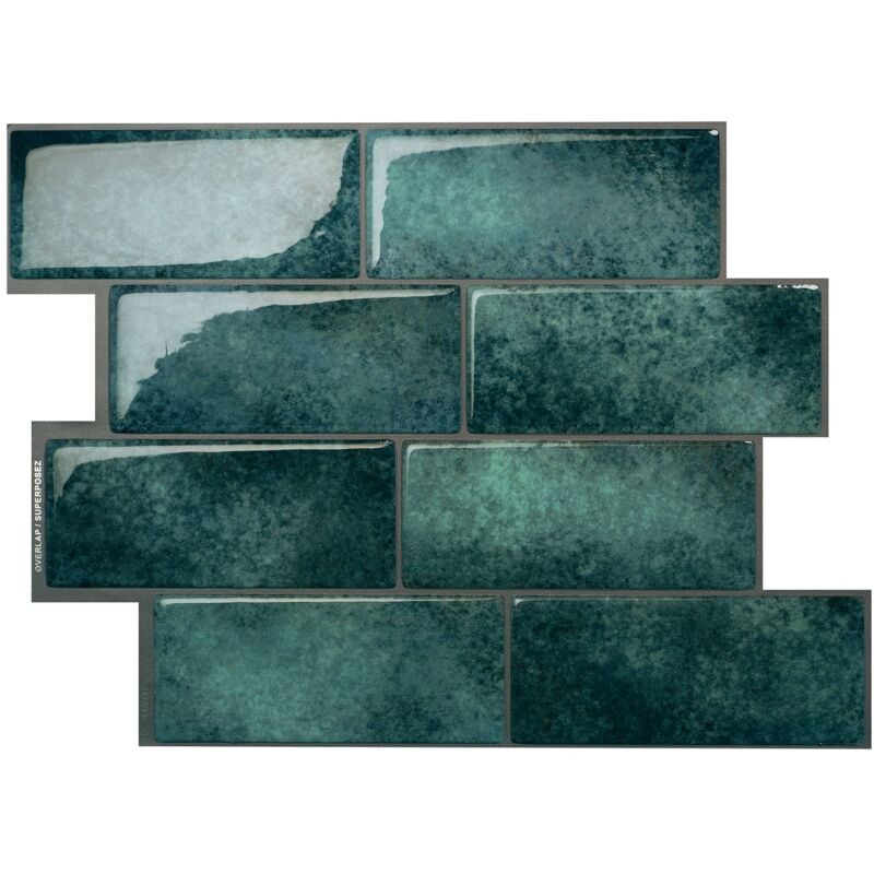 4 crédences adhésives - Metro Medina Vert, Bleu - Effet céramique - 29.36 cm x 21.29 cm - Smart Tiles
