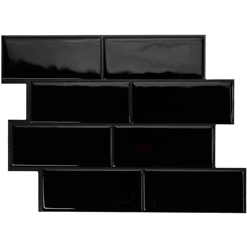 4 crédences adhésives - Metro Nero Noir - Effet céramique - 29.36 cm x 21.29 cm - Smart Tiles