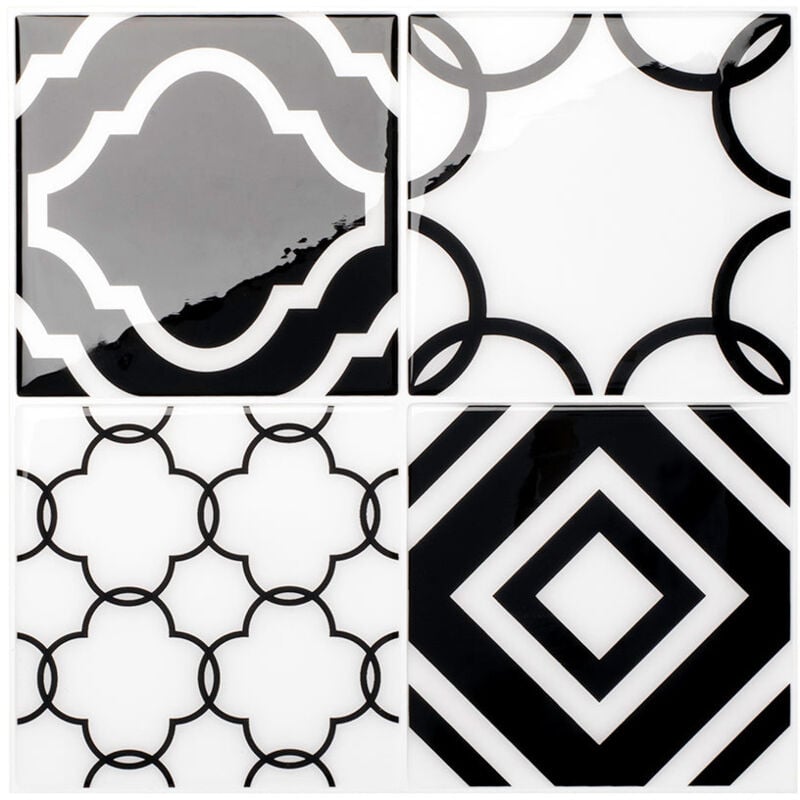 Smart Tiles - 4 crédences adhésives - Vintage Bilbao Multicolore - Effet carreaux de ciment - 22.86 cm x 22.86 cm