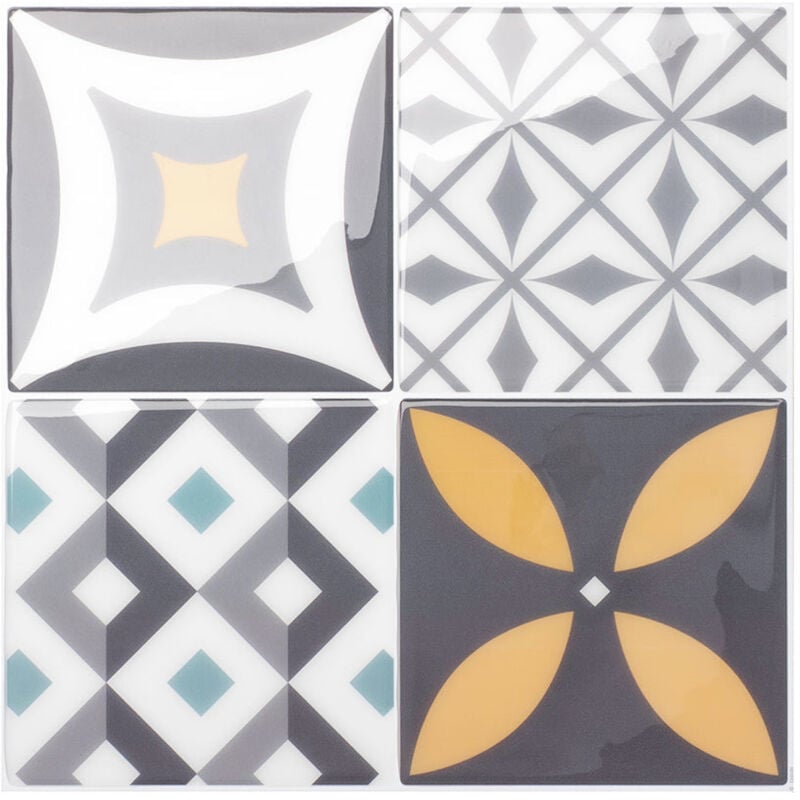 4 crédences adhésives - Vintage Cadiz Multicolore - Effet carreaux de ciment - 22.86 cm x 22.86 cm - Smart Tiles