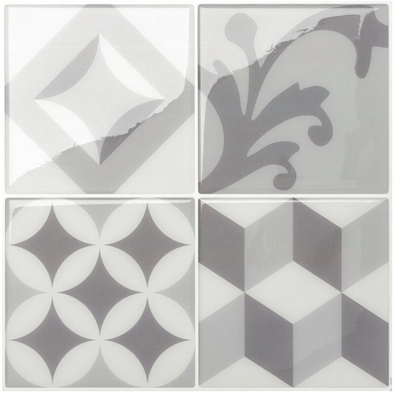 4 crédences adhésives - Vintage Gallo Multicolore - Effet carreaux de ciment - 22.86 cm x 22.86 cm - Smart Tiles