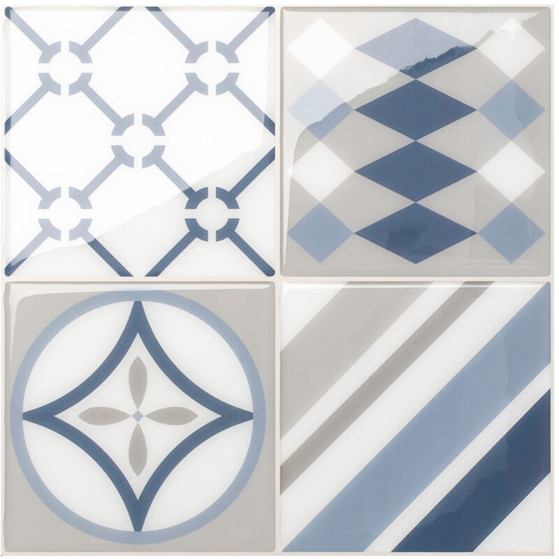 4 crédences adhésives - Vintage Gaudi Multicolore - Effet carreaux de ciment - 22.86 cm x 22.86 cm - Smart Tiles