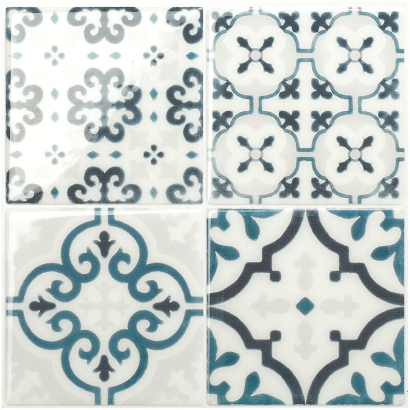 Smart Tiles - 4 crédences adhésives - Vintage Marino Multicolore - Effet carreaux de ciment - 22.86 cm x 22.86 cm