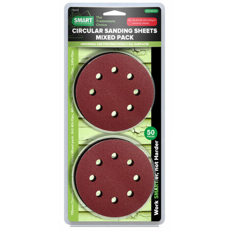 SMART Trade 115mm Circular Mixed Grit Sanding Sheets - Pack of 50
