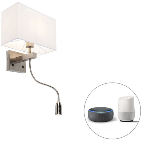 Smart Wall Light Steel with Cream White Shade Incl. Wifi P45 - Bergamo