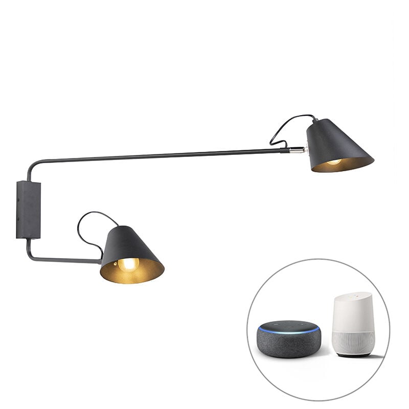 Smart wall lamp black 2-light adjustable incl. Wifi A60 - Lune - Black