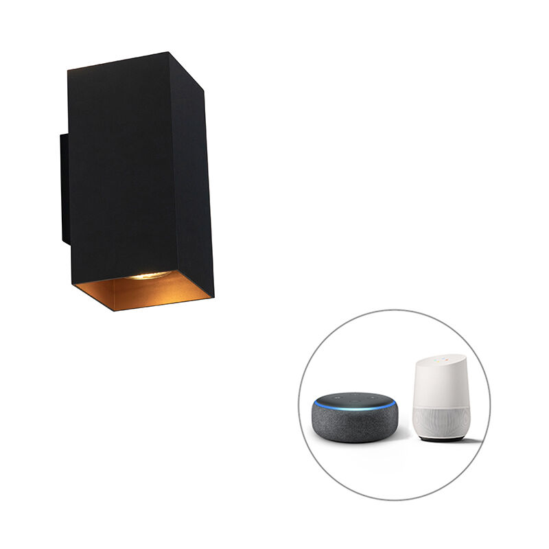 Qazqa Smarte Wandleuchte Schwarz Mit Goldenem Quadrat Inkl. 2 Wifi Gu10 - Sab
