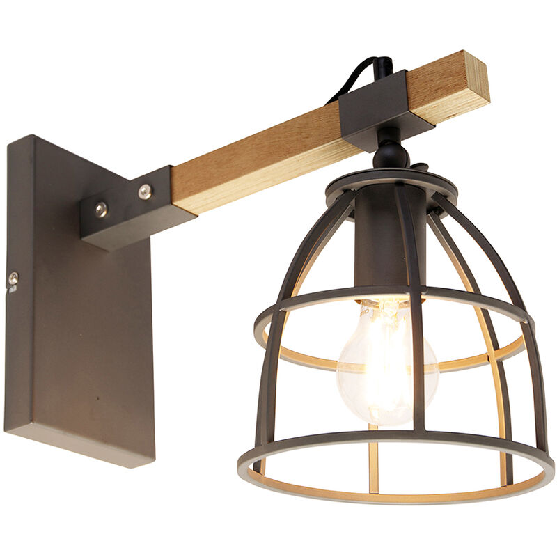 Qazqa Smarte Wandleuchte Dunkelgrau Mit Holz Verstellbar Inkl. Wifi A60 - Arthur
