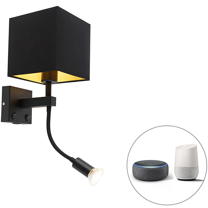 Qazqa Smarte Wandleuchte Schwarz Mit Usb Inkl. Wlan A60 Und Gu10 - Zeno