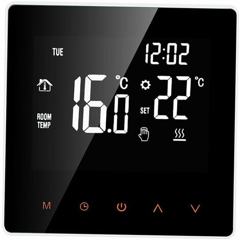 Smart Water/Gas Thermostat Digital Boiler Temperature Controller LCD Touch Screen Programmable Week Antifreeze Water Heater Function Thermostat, White, No WiFi