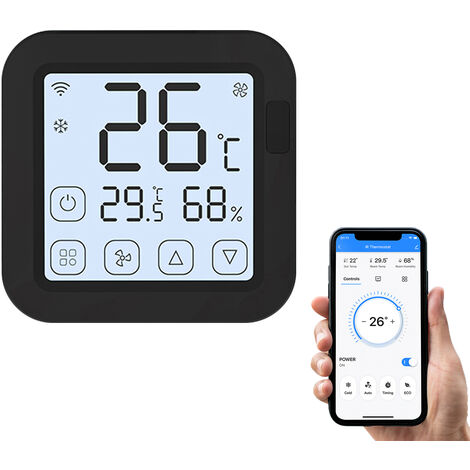 Smart Wifi IR Controlador de aire acondicionado Termostato con pantalla LCD App Control Temperatura Humedad Sensor Monitor Compatible con Alexa Google Home para Mini Split AC portátil (Negro)